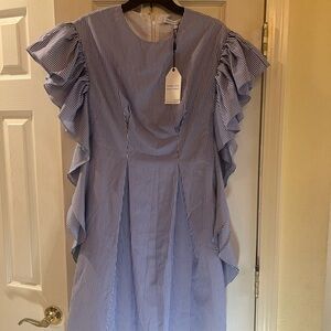New English Factory Blue and White Striped Ruffle Dress